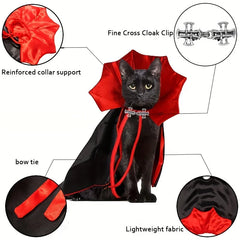 Spooky Halloween Vampire Pet Costume – Gothic Cat & Dog Cape with High Collar & Cross Clip