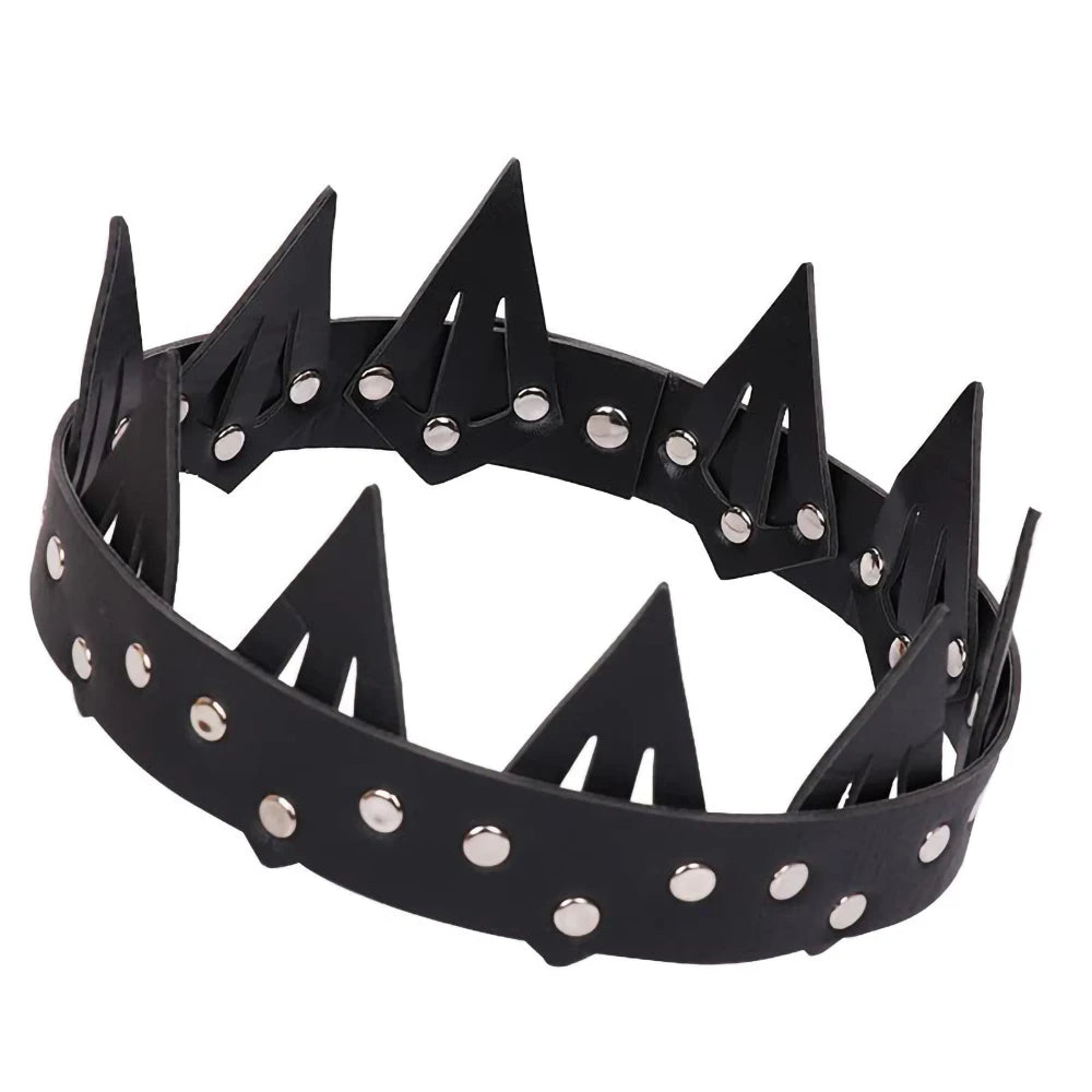 Dark Medieval Spiked PU Leather Crown – Fantasy King, Queen & Warrior Headpiece
