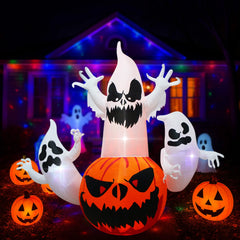 Halloween Inflatable Outdoor Decorations – LED Light-up Pumpkins, Ghosts, Spiders, Witch, & Grim Reaper Outdoor Holiday Display