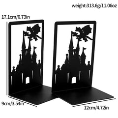 Iron Dragon Castle Bookends – Metal Fantasy Book Holder Set for Home, Library, or Office Decor