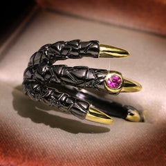 Gothic Dragon Claw Ring – Gold & Silver Zinc Alloy with Pink Zircon Crystal Eye