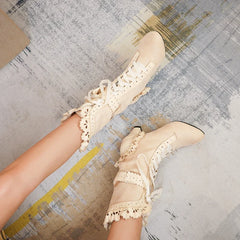Women's Vintage Victorian Lace-Up Boots – Gothic Lolita Ruffle Trim High Heel Cosplay Shoes
