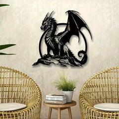 Majestic Dragon Wall Art – Black Iron Metal Fantasy Decor for Home, Office, or Garden