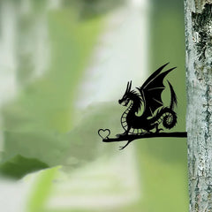 Medieval Dragon with Heart Wall Art – Black Iron Metal Fantasy Silhouette for Home, Office, or Garden Decor