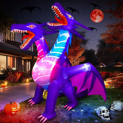 7.5FT Halloween Inflatable Two-Headed Purple Dragon – Light-Up Yard Decoration for Outdoor Fantasy & Spooky Displays