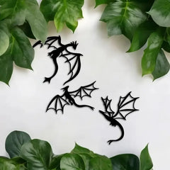 Flying Dragon Wall Art Set of 3 – Black Iron Metal Fantasy Decor for Home, Office, or Garden
