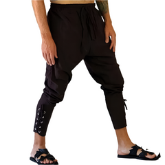 Men’s Laced Harem Pants – Renaissance LARP & Pirate Cosplay Trousers with Drawstring Waist