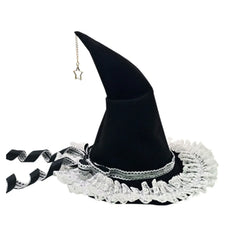 Women's Gothic Witch Hat – Halloween Cosplay Wizard Hat with Wide Brim and Lace Trim