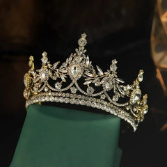 Vintage Victorian-Inspired Bronze Gold Crystal Bridal Tiara Crown — Rhinestone Pageant & Princess Headpiece for Wedding, Prom & Cosplay