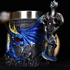 Dragon Lair Tankard – Medieval Fantasy Mug with Gemstone Sword Handle and Stainless Steel Interior
