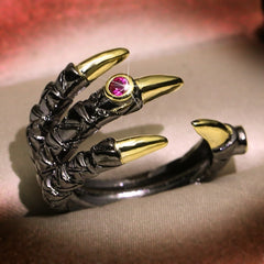 Gothic Dragon Claw Ring – Gold & Silver Zinc Alloy with Pink Zircon Crystal Eye