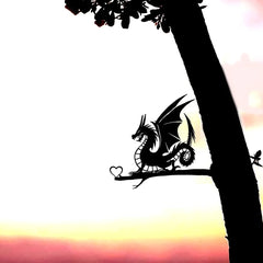 Medieval Dragon with Heart Wall Art – Black Iron Metal Fantasy Silhouette for Home, Office, or Garden Decor