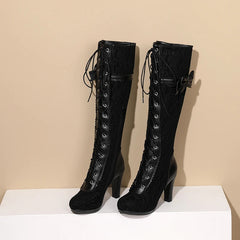 Women’s Vintage Victorian Lace-Up Knee-High Boots – High Heel Gothic Cosplay Shoes with Bow