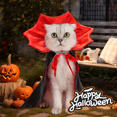 Spooky Halloween Vampire Pet Costume – Gothic Cat & Dog Cape with High Collar & Cross Clip