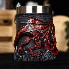 Dragon Lair Tankard – Medieval Fantasy Mug with Gemstone Sword Handle and Stainless Steel Interior