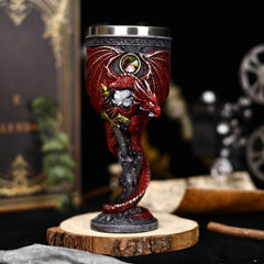 Dragon Guardian Goblet – Medieval Fantasy Chalice with Stainless Steel Interior and Gemstone Accent