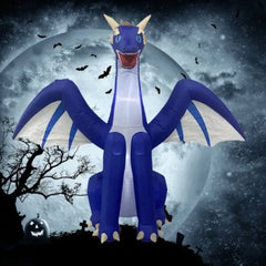8FT Halloween Inflatable Blue Dragon – Giant Light-Up Yard Decoration with Wings, Horns, & LED Lights