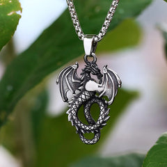 Stainless Steel Dragon Pendant – Winged Serpent of Power Medieval Fantasy Jewelry Charm