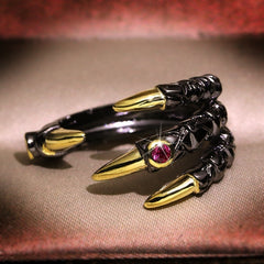 Gothic Dragon Claw Ring – Gold & Silver Zinc Alloy with Pink Zircon Crystal Eye