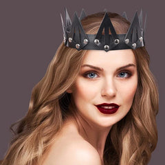 Dark Medieval Spiked PU Leather Crown – Fantasy King, Queen & Warrior Headpiece