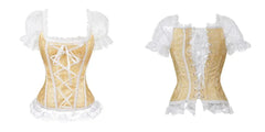 Women’s Lace-Embroidered Off-Shoulder Overbust Corset Blouse – Victorian Renaissance Fantasy Bustier Top