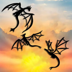 Flying Dragon Wall Art Set of 3 – Black Iron Metal Fantasy Decor for Home, Office, or Garden