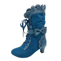 Women's Vintage Victorian Lace-Up Boots – Gothic Lolita Ruffle Trim High Heel Cosplay Shoes