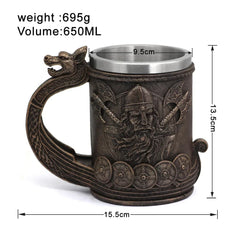 Viking Warrior Tankard – Medieval Norse Drinking Mug with Dragon Longship Handle