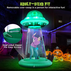 10 FT Halloween Inflatable UFO – Alien Abduction Blow Up Yard Decoration with Floating Cow & LED Lights