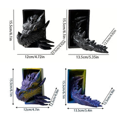 Dragon Bookends – 2-Piece Resin Fantasy Book Holder Set for Bookshelf or Home Office Decoration