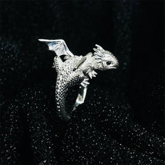 Adjustable Cute Baby Dragon Wrap Ring – Silver Fantasy Dragon Band for Men & Women