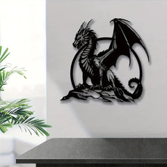 Majestic Dragon Wall Art – Black Iron Metal Fantasy Decor for Home, Office, or Garden