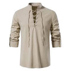 Men’s Medieval Lace-Up Cotton Shirt – Renaissance Pirate Top