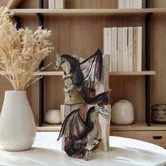 Dragon Guardian Bookends – Resin Fantasy Dragon Statue Book Holder Set for Home Library or Office Decor