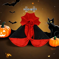 Spooky Halloween Vampire Pet Costume – Gothic Cat & Dog Cape with High Collar & Cross Clip