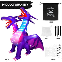 7.5FT Halloween Inflatable Two-Headed Purple Dragon – Light-Up Yard Decoration for Outdoor Fantasy & Spooky Displays