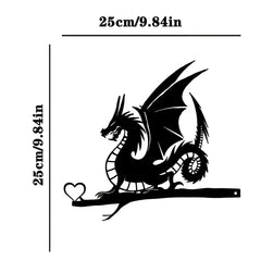 Medieval Dragon with Heart Wall Art – Black Iron Metal Fantasy Silhouette for Home, Office, or Garden Decor
