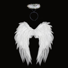 Dreamy Angel Wings & Halo Set — Wearable Costume Feather Wings with Halo Headband for Cosplay, Halloween, Photo Props & Festivals