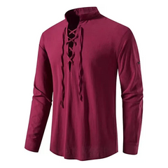 Men’s Medieval Lace-Up Cotton Shirt – Renaissance Pirate Top