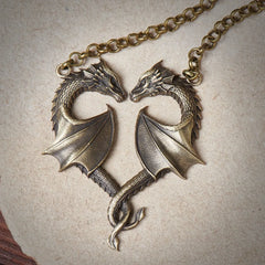 Eternal Dragon Heart Romantic Lovers Necklace – Stainless Steel Fantasy Pendant