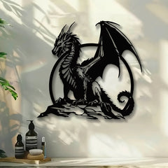 Majestic Dragon Wall Art – Black Iron Metal Fantasy Decor for Home, Office, or Garden
