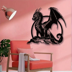 Majestic Dragon Wall Art – Black Iron Metal Fantasy Decor for Home, Office, or Garden