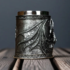Dragon Guardian Tankard – Medieval Fantasy Stainless Steel Mug with Dragon Guarding a Gemstone Treasure