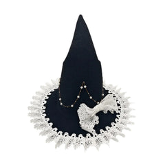 Women's Gothic Witch Hat – Halloween Cosplay Wizard Hat with Wide Brim and Lace Trim