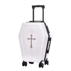 Gothic Coffin Rolling Suitcase – Medieval Vampire Travel Luggage with Cross Design for Gothic & Fantasy Travelers