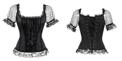 Women’s Lace-Embroidered Off-Shoulder Overbust Corset Blouse – Victorian Renaissance Fantasy Bustier Top