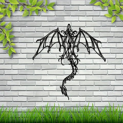 Mythic Dragon Wall Art – Black Iron Metal Fantasy Decor for Home, Office, or Garden