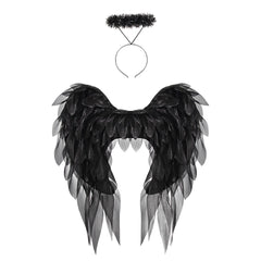 Dreamy Angel Wings & Halo Set — Wearable Costume Feather Wings with Halo Headband for Cosplay, Halloween, Photo Props & Festivals