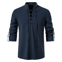 Men’s Medieval Lace-Up Cotton Shirt – Renaissance Pirate Top