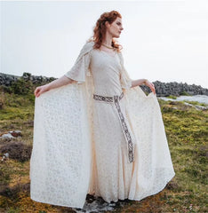 Women’s Celtic Elven Queen Lace Dress & Hooded Cloak Set – Medieval Renaissance Fair & Cosplay Costume
